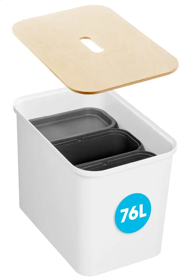 smartstore-collect-recycling-m-lleimer-76-l-mit-holzdeckel-und-3x13-l-eins-tzen image 1