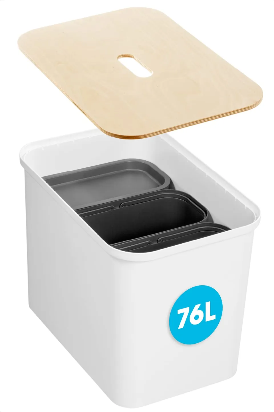 smartstore-collect-recycling-m-lleimer-76-l-mit-holzdeckel-und-3x13-l-eins-tzen image 1