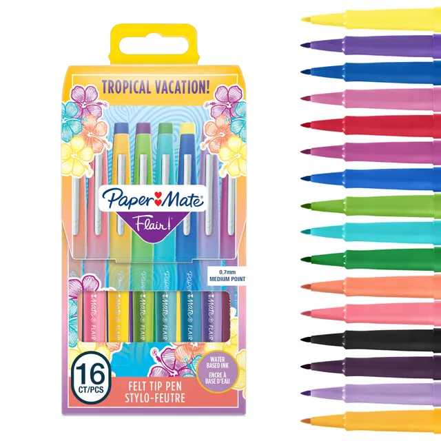 paper-mate-flair-filzstifte-tropical-16er-set-0-7-mm-mittlere-spitze image 1