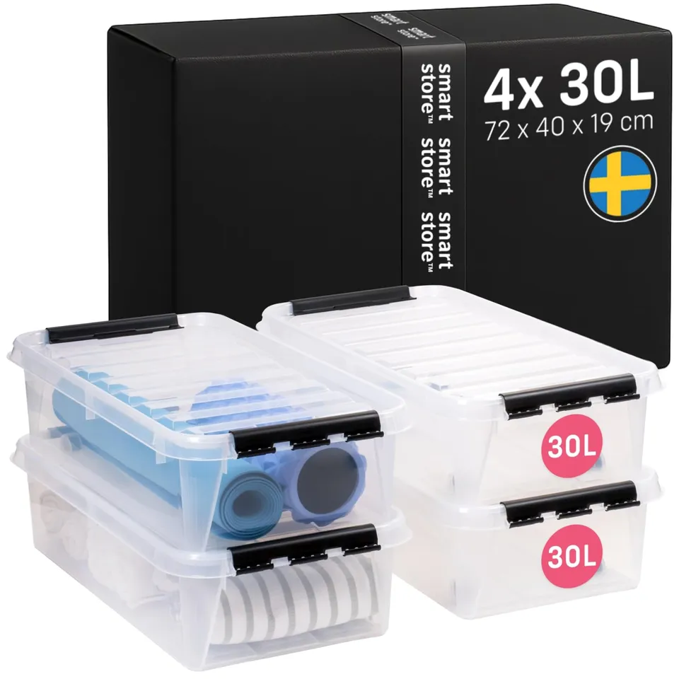 smartstore-classic-aufbewahrungsbox-30l-4er-set-mit-rollen-und-deckel-transparen image 1