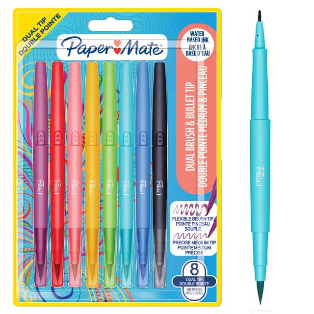 paper-mate-flair-doppelspitze-filzstifte-8-st-ck-mittlere-spitze-0-7-mm-und-brus image 1