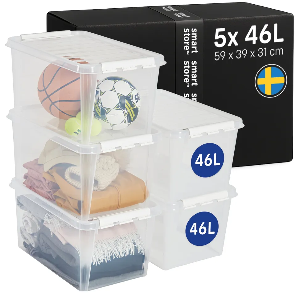smartstore-classic-aufbewahrungsbox-46l-transparent-5er-set-mit-deckel image 1