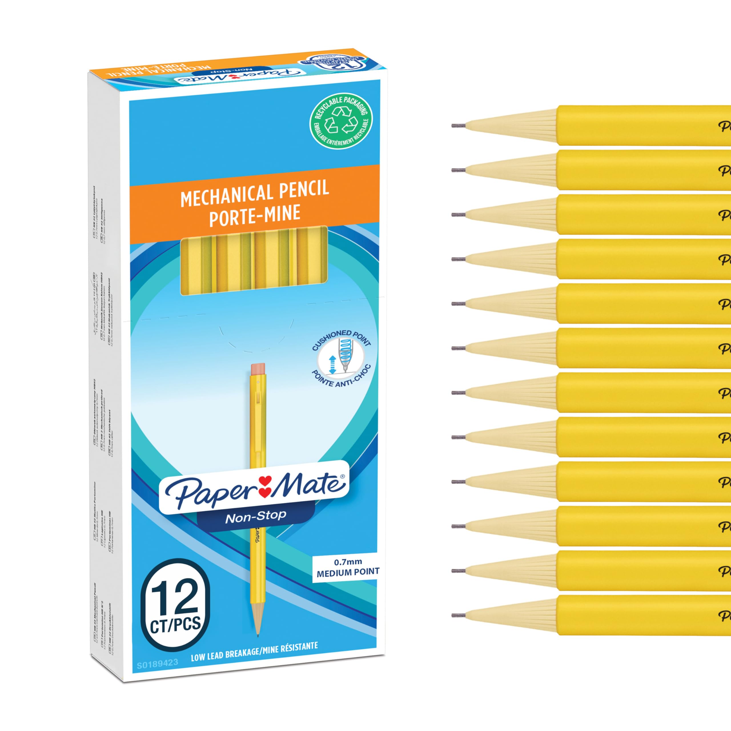 paper-mate-non-stop-druckbleistift-0-7-mm-hb-gelb-12-st-ck image 1
