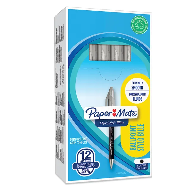 papermate-flexgrip-elite-druck-kugelschreiber-1-4-mm-12-st-ck-schwarz image 1