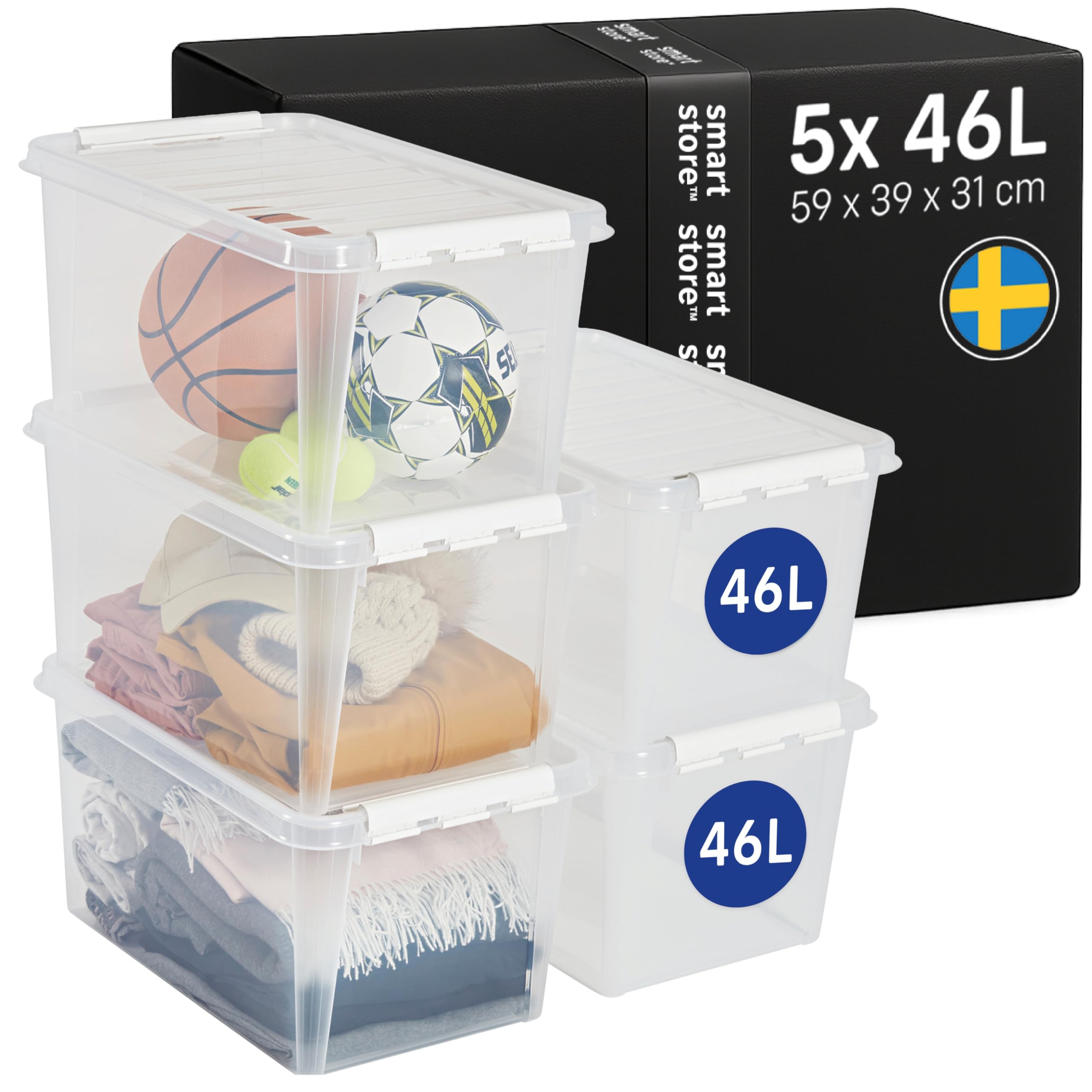 smartstore-classic-aufbewahrungsbox-46l-transparent-5er-set-mit-deckel image 1