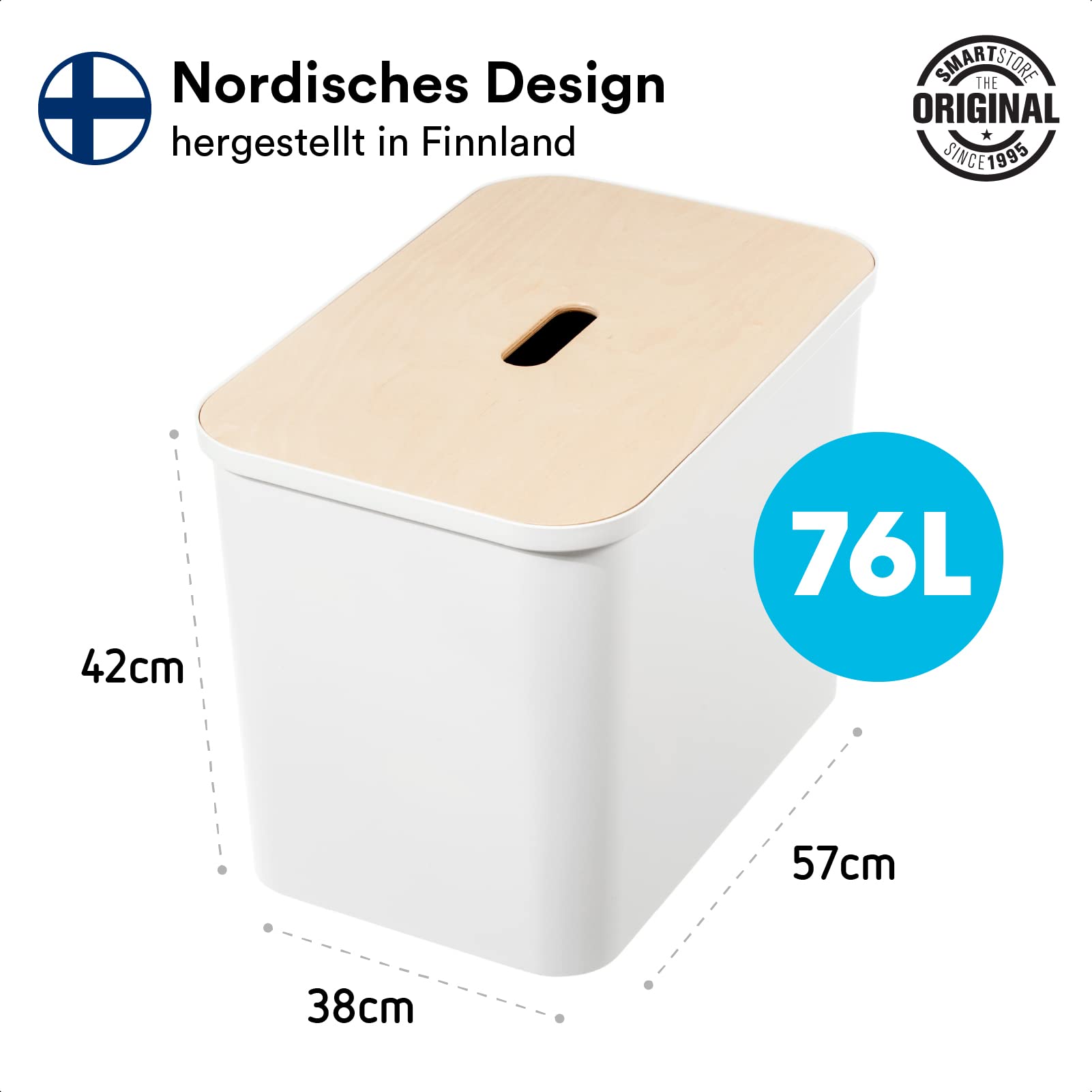 smartstore-collect-recycling-m-lleimer-76-l-mit-holzdeckel-und-3x13-l-eins-tzen image 2